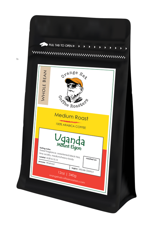 Medium Roast||Uganda  Mt. Elgon||Notes: Sweet fragrance, sweetened black tea, lime acidity, medium/heavy body||12oz